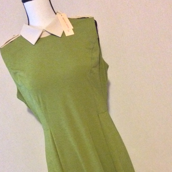 Lime green dress with cream color by Birryshop - Picture 2 of 4